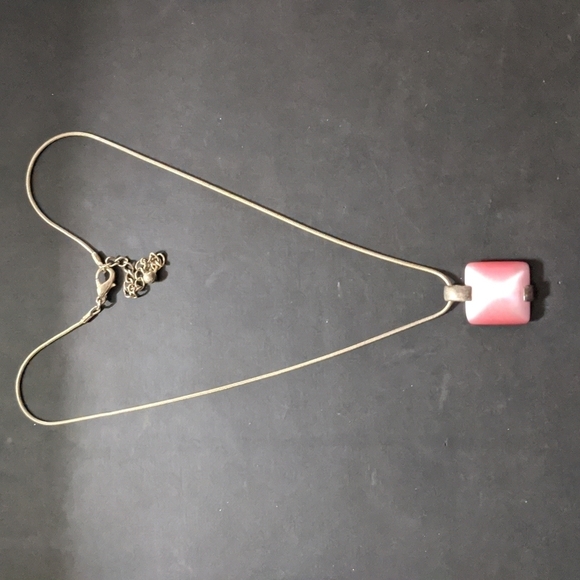 Silver Tone Pink Cat's Eye Square Pendant Statement Necklace - Picture 1 of 3